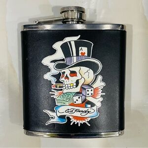 Ed Hardy “ Aces & Dice” 6oz Stainless Steel Leather Wrapped Screw Top Flask